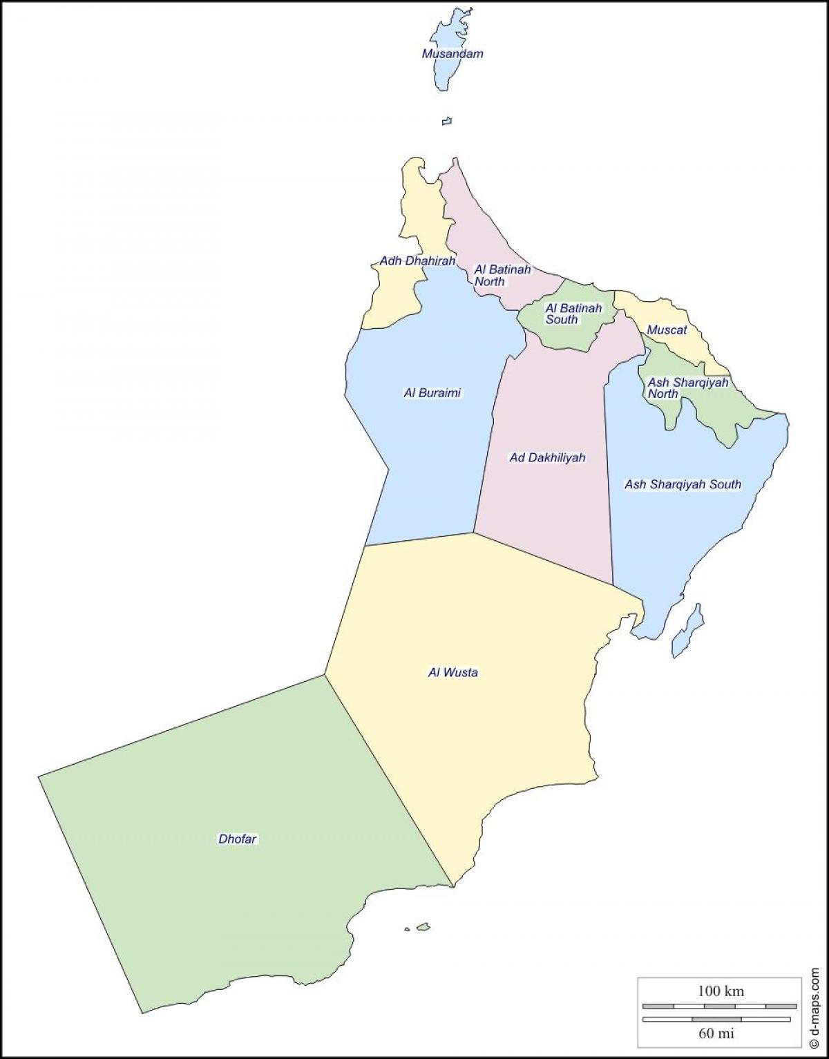 mapa Oman governorates